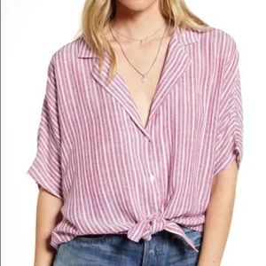 Rails Marley Tie Front Linen Blend Blouse In Lucia Stripe Size Large